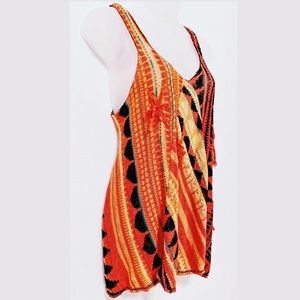 Free People Boho Hippie Orange Tribal Bloom Tank